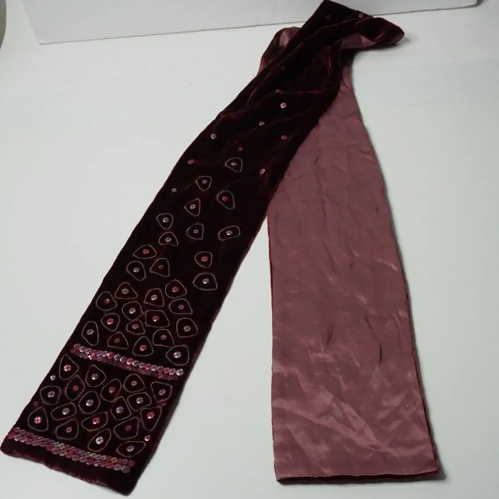 Purple Velvet Scarf Sequins Boho‎ Fairy Whimsigoth Hippie Y2K Bedazzled Bohemian